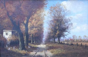 Niet of onleesbaar gesigneerd - C4141-2 - Huisje met kippetjes aan een bospaadje kopen? Bied vanaf 10!