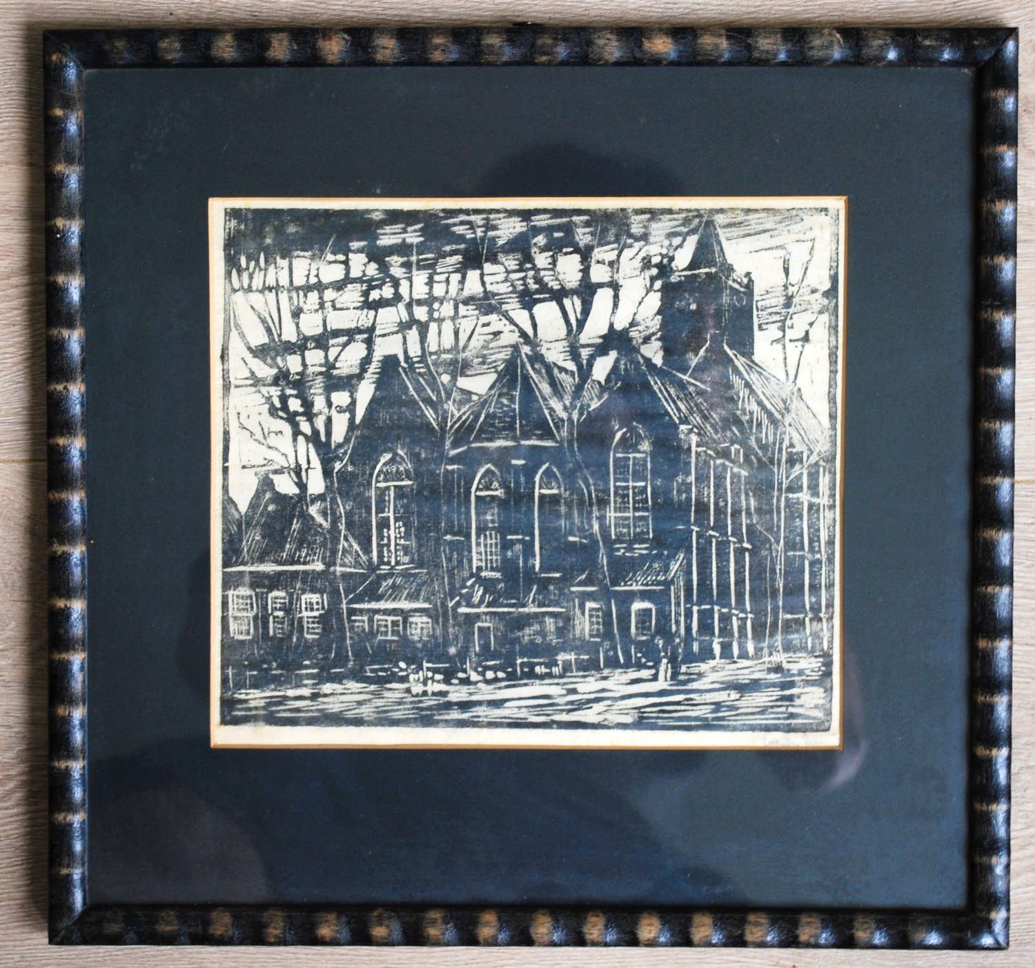 Abraham van der Zee - zeldzame houtsnede van de (Grote) St.Janskerk te Schiedam - verkocht voor € 45!