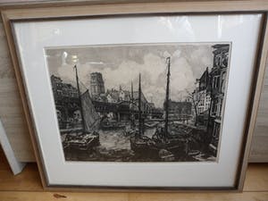 Jan Sirks - Ets. Titel. "Viaduct Rotterdam ". Groot werk kopen? Bied vanaf 50!