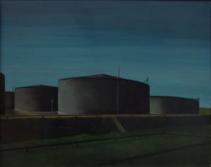 Rinus Rutjes - Landschap met tanks - olieverf op papier - BKR Den Haag kopen? Bied vanaf 20!