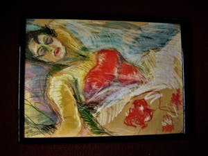 Gabriëlle Huig - Rietveld Acad. 1966 - Geweldig expressionistisch Pastel "Slapende Dame" GROOT!! kopen? Bied vanaf 10!