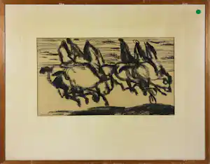 Lex Horn - Houtskool op papier, Ruiters aan het strand - Ingelijst verkauft für € 100!