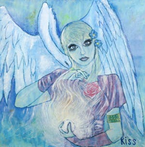 Kiss Riemvis - Olieverf op doek, z.t. Fantasy Elf (let op kleur) kopen? Bied vanaf 10!