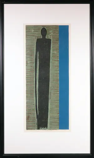 AcheterMarianne de Moor - Houtsnede op papier, Tribal Image III - Ingelijst (Groot formaat!)? Enchérissez de 50!