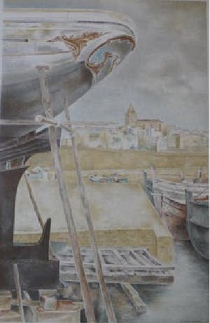 Wim Schuhmacher - Mediterrane haven met scheepsdok..... kopen? Bied vanaf 30!
