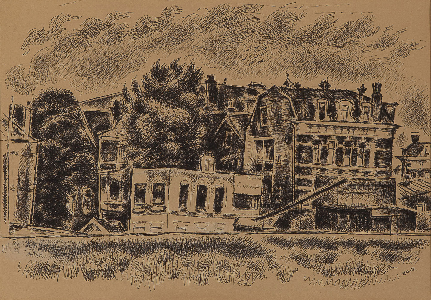 Eduard van Zanden - Stadsgezicht / Huizen aan spoorlijn - BKR Rotterdam kopen? Bied vanaf 10!