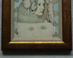 Henny van Diest - Ingelijst, Gemengde techniek, Vrouw met Konijn – Lijst, 39 x 34 cm - 1980 kopen? Bied vanaf 70!