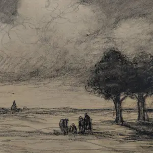 Jakob Smits - Gesigneerde houtskool tekening - Figuren in landschap kopen? Bied vanaf 75!