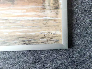 Wim Bos - fraaie pastelkrijt op papier "bedrijvigheid in de Rotterdamse haven" gesigneerd kopen? Bied vanaf 60!