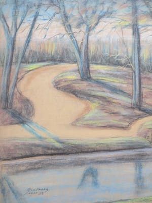 Romke faber - Bosgezicht bij vijver - Pastel kopen? Bied vanaf 70!