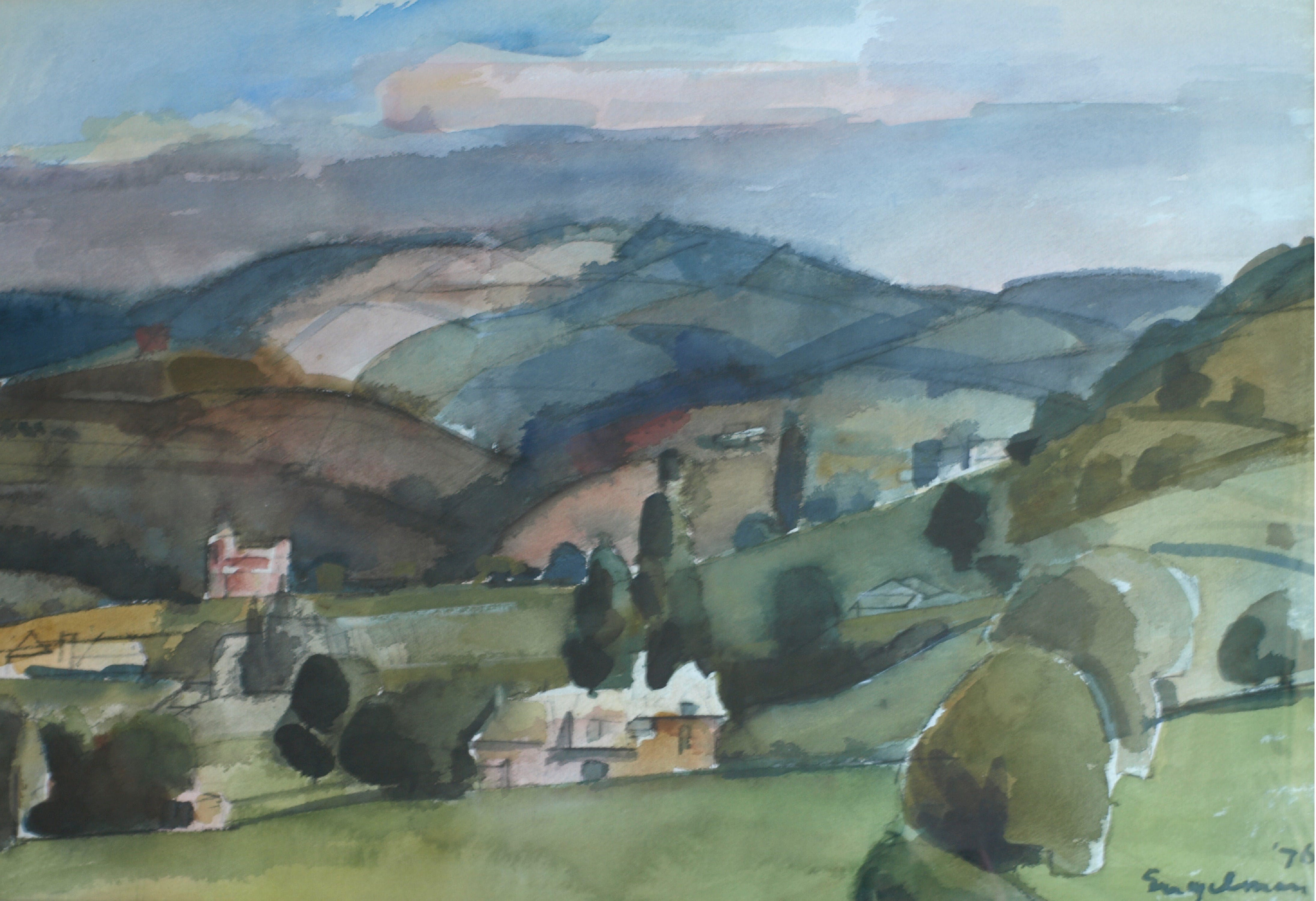 Jan Engelman - Landschap – gesigneerd & ingelijst – 1976 verkocht voor € 50!