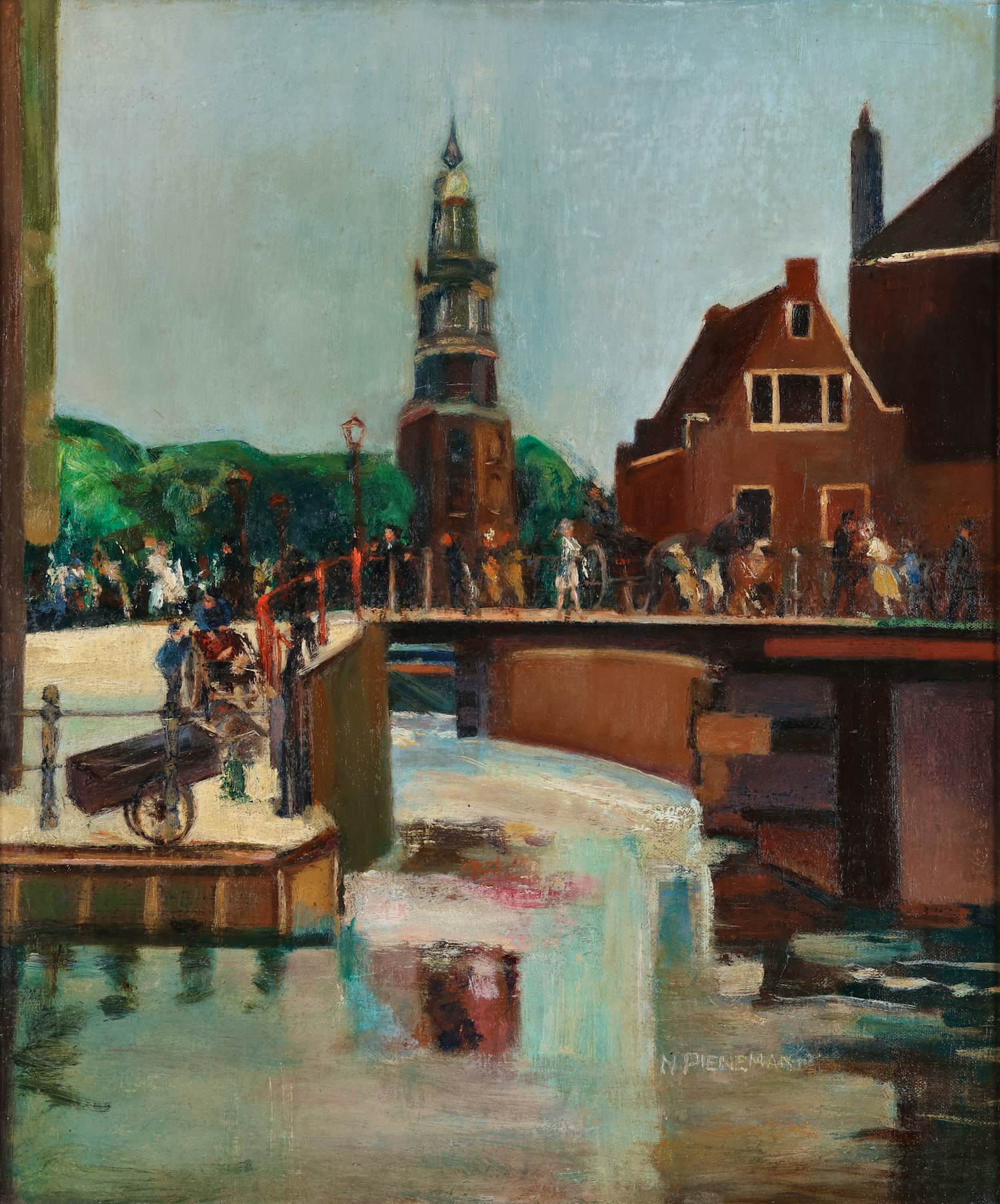 Nicolaas Pieneman - Gezicht op de Montelbaanstoren, Amsterdam kopen? Bied vanaf 300!