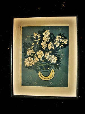 Jan van Keulen - Grote Lithografie - "Stilleven met potplant" - potlood gesignd. mooi ingelijst! kopen? Bied vanaf 34!