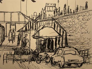 Ton Hoogendoorn - Nieuwe Haagse School - Inkt tekening "Scheveningen bad 1954" gesigneerd kopen? Bied vanaf 37!