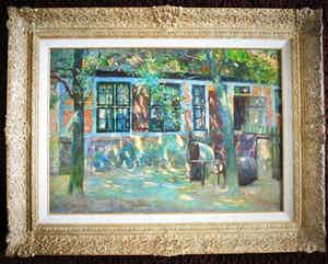 Max Metzoldt - zonnig erf - groot schilderij verkocht voor € 750!