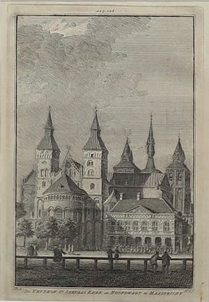 Hendrik Spilman - Gravure, De Vrythof, st. St. Servaaskerk en Hoofdwagt te Maastricht - Ingelijst kopen? Bied vanaf 10!