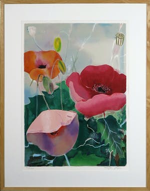 Marjan Jaspers - Zeefdruk, Klaprozen-Ingelijst kopen? Bied vanaf 1!