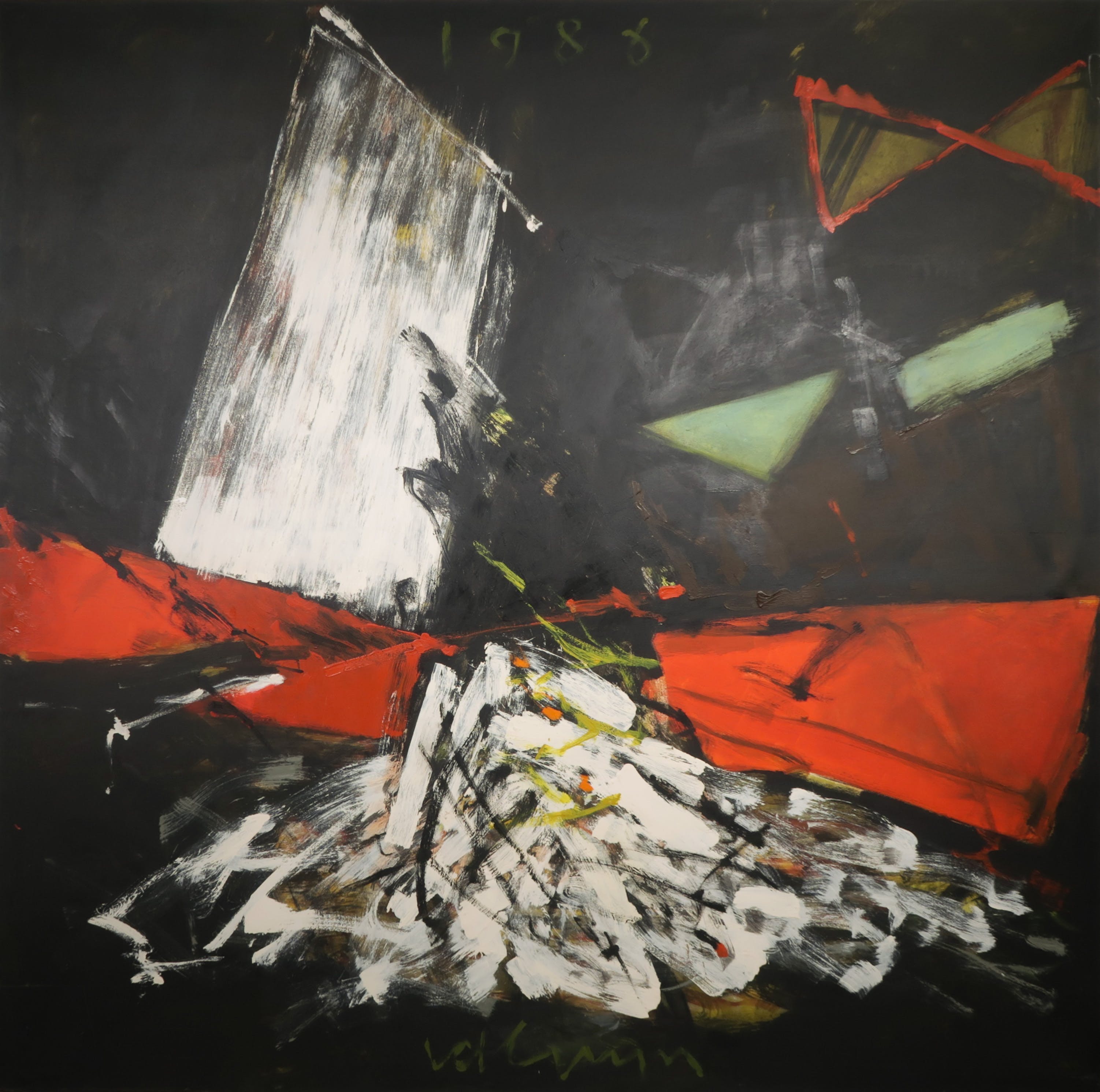 Erik van der Grijn - Olieverf op doek, Z.T. Abstracte compositie (Groot!) verkocht voor € 500!