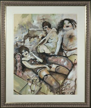 Guy Olivier - Gemengde techniek op papier, Dames en heer - Ingelijst (Groot) kopen? Bied vanaf 400!