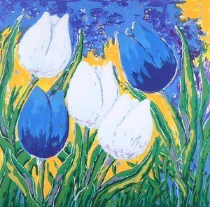 Roel Hofman - Zeefdruk, Tulpen IV - Ingelijst kopen? Bied vanaf 10!