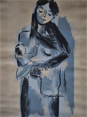 Niet of onleesbaar gesigneerd - gesigneerd Frans Aquarel "Moeder en kind" in de stijl van "les Nabis" - kopen? Bied vanaf 10!