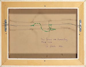 Niet of onleesbaar gesigneerd - Acryl op doek, Thai farmers are harvesting their rice - Ingelijst kopen? Bied vanaf 1!