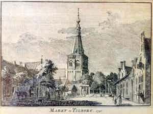 Hendrik Spilman - Markt te Tilborg, 1740 - Kopergravure, Ingelijst verkocht voor € 40!