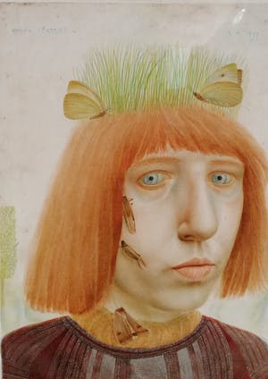 Anneke van Brussel - Zelfportret met vlinders en sprinkhanen kopen? Bied vanaf 400!