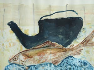 Nicola Rozemeijer - Acrylverf op papier , Vissen op ijs – GROOT - ingelijst - 1997 kopen? Bied vanaf 1!