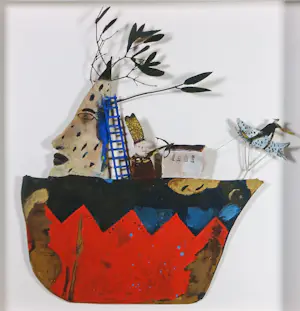 Werner Lehmann - Collage, keramiek en acryl, Zonder titel - Ingelijst kopen? Bied vanaf 250!
