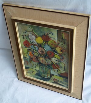 R. Kleijn - Olieverf op doek, Bloemstilleven – gesigneerd en ingelijst – ca 1960? kopen? Bied vanaf 40!