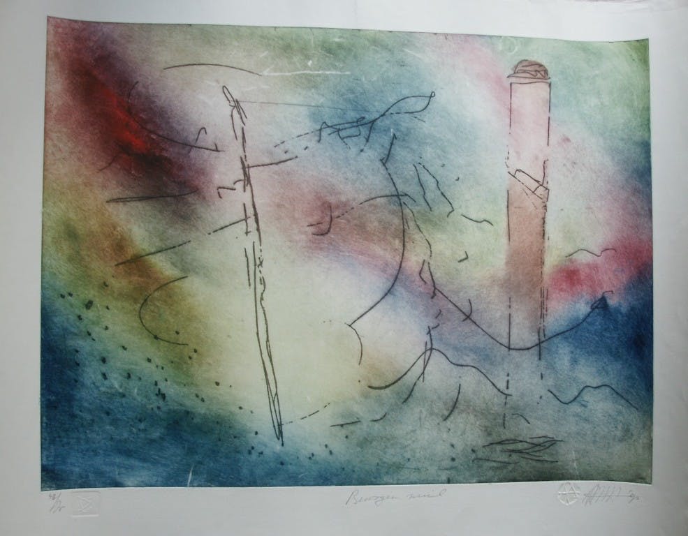 Ad Arma - Laatste x! Ad Arma - "Bewogen zuil" - grote ets - jaar: 1992 - oplage 75 ex. kopen? Bied vanaf 1!