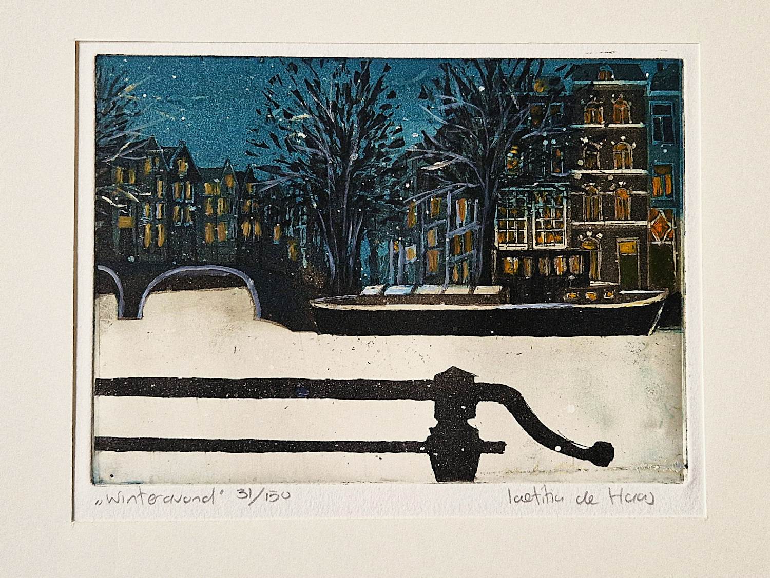 Laetitia de Haas - Sfeervolle kleuren Ets "winteravond Amsterdam" bep. oplage (150) kopen? Bied vanaf 46!