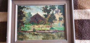 Jan van Bloppoel - Roeibootje met kippetjes op de achtergrond kopen? Bied vanaf 200!