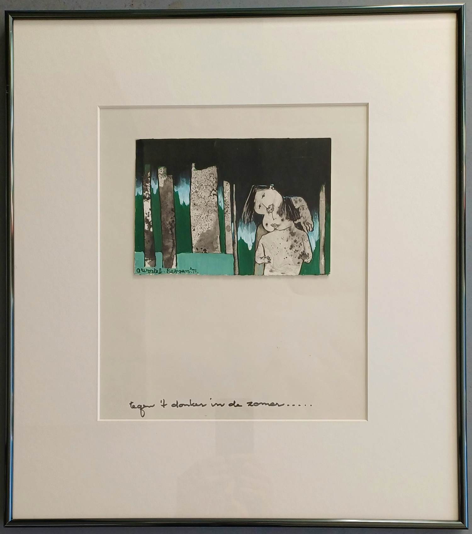 Ans Wortel - tegen 't donker …. – gouache ingelijst kopen? Bied vanaf 199!