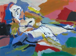 Niet of onleesbaar gesigneerd - Acryl op papier, Zonder titel - Ingelijst kopen? Bied vanaf 1!