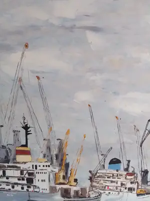 Niet of onleesbaar gesigneerd - Havenzicht met schepen aan de kade kopen? Bied vanaf 1!