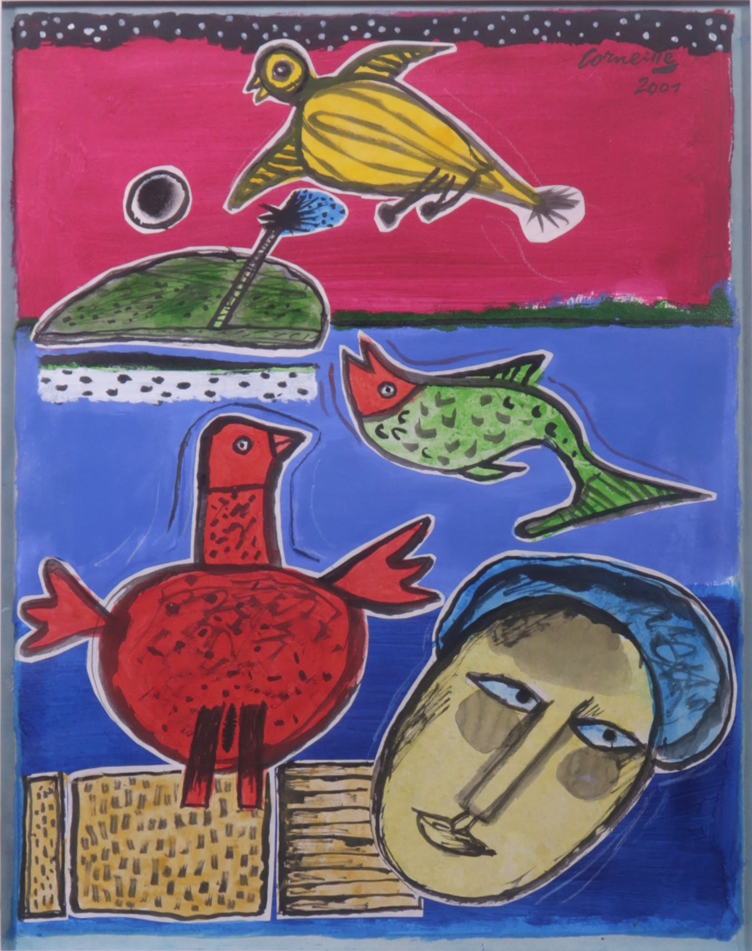 Corneille - Set: Gemengde technieken (origineel) met bijbehorende kleurenlitho - Ingelijst kopen? Bied vanaf 2500!