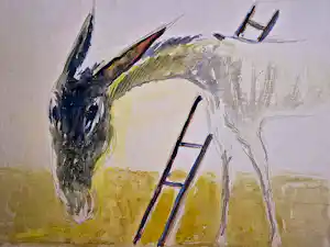 AcheterDick Fluitsma - grote gemengde techniek op papier - ezel en ladder - 1990 - gesigneerd? Enchérissez de 39!