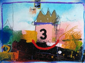 Theo Koster - Handbewerkte zeefdruk en collage op hout, 3 kopen? Bied vanaf 10!