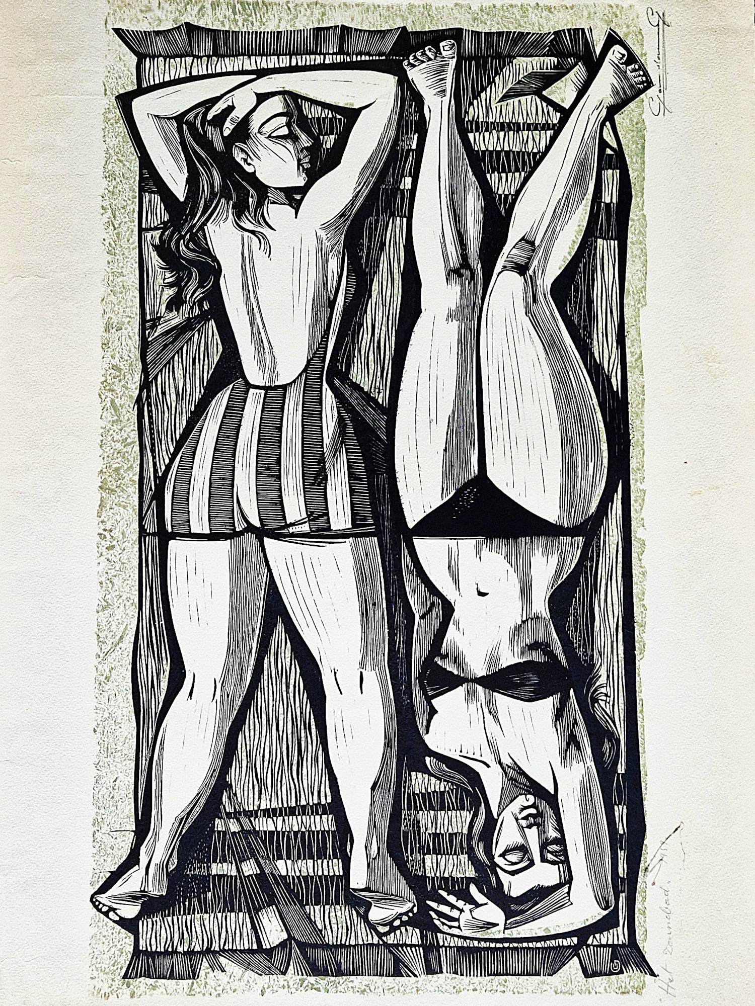 Gerard Gaudaen - grote in 1959 gemaakte Hout/Linosnede - het Zonnebad - potloodgesigneerd kopen? Bied vanaf 31!