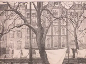 Aart van Dobbenburgh - Wasgoed op Amsterdamse schuiten - Litho kopen? Bied vanaf 45!