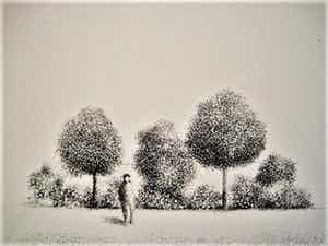 Metten Koornstra - meester van de verstilling - Litho Man in landschap - gesigneerd - jaren 60 verkocht voor € 10!