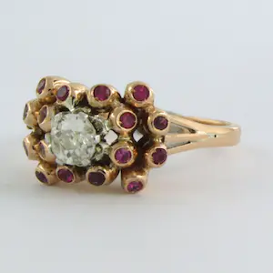 Retro -18k gouden ring met centraal Bolsjewiek tot. 0.40ct en robijn verneuille kopen? Bied vanaf 600!