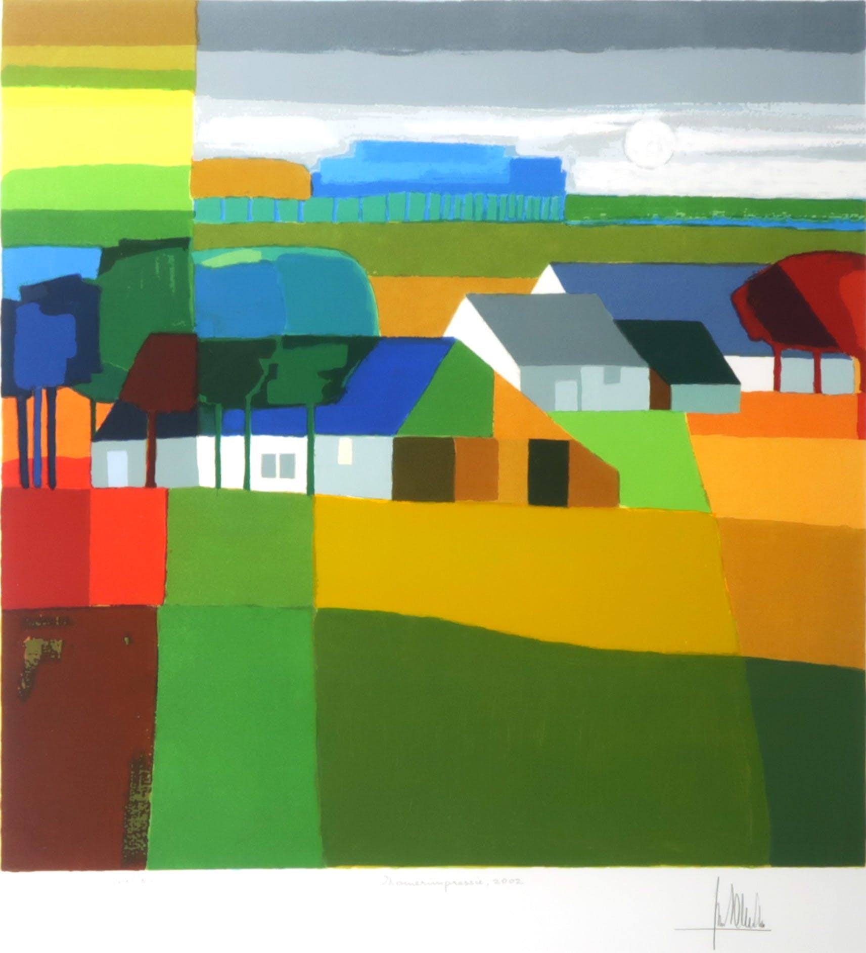 Ton Schulten - Zeefdruk, Zomerimpressie - Ingelijst verkocht voor € 350!