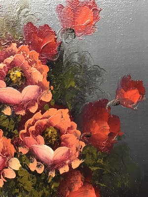 Niet of onleesbaar gesigneerd - Pot rode bloemen kopen? Bied vanaf 1!