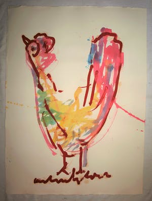 Anton Heyboer - Olieverf en acrylverf, Kip / Oervogel – 107 x 79 cm - ca. 1980 kopen? Bied vanaf 125!