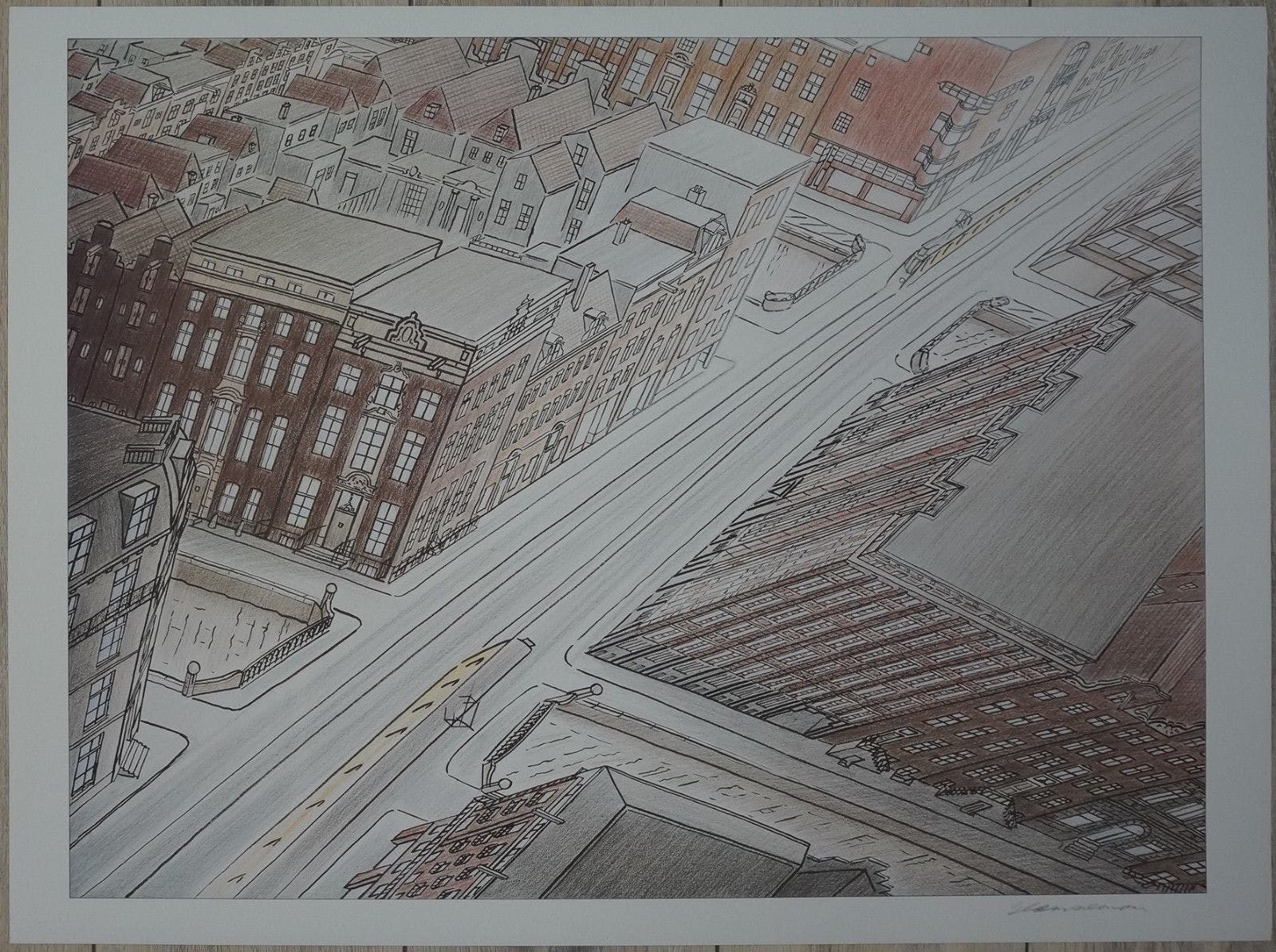 Jeroen Henneman - Amsterdam - grote getekende offset lithografie - 1989 verkocht voor € 85!