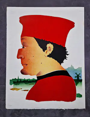 Frans de Jong - Grote kleuren Sjabloondruk portret Piero della Francesca in Holland - gesigneerd kopen? Bied vanaf 36!