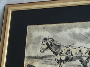 Daniel Wilhelm Bekking - Ingelijste aquarel / gewassen inkt , De ploeger kopen? Bied vanaf 1!